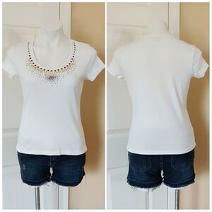 St. John's Bay embellished white tee sz PS